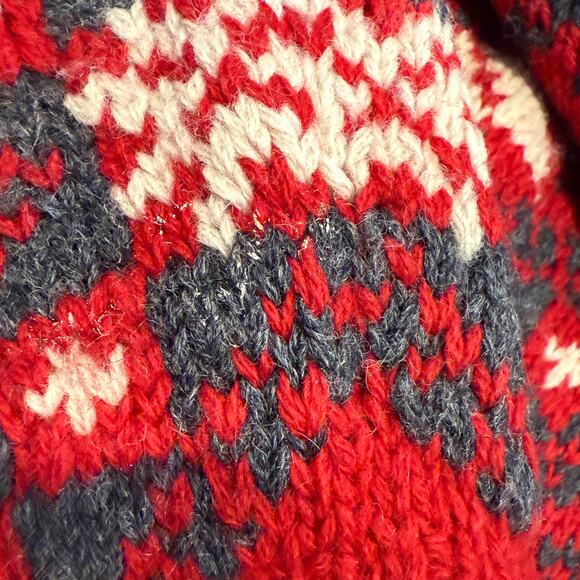 Club Room Knit By Hand Wool Sweater SZ XL Red Gray White Cozy Chunky - Picture 9 of 10